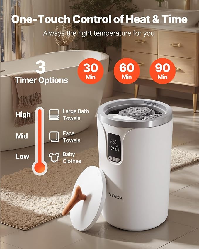 VEVOR Towel Warmers for Bathroom, Towel Warmer Bucket with 24H Delay Timer & Child Lock & Auto Shut Off for Spa Fits up to 3 Oversized Towels, Blankets, Clothes, Bathrobes, PJ's and More