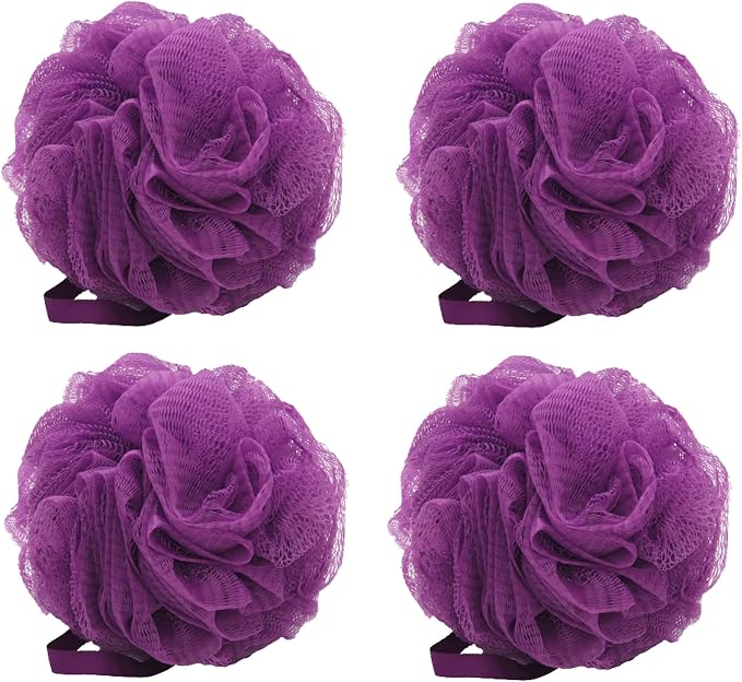Mesh Pouf Bath Sponge (4 Pack) (Purple)