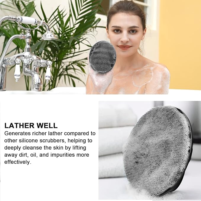 INNERNEED Silicone Body Cleansing Brush Exfoliating Scrubber, Black | Gentle Massage, Deep Clean, Hygienic Shower Scrub Brush Soft Bristles for All Skin Types, Easy to Hold