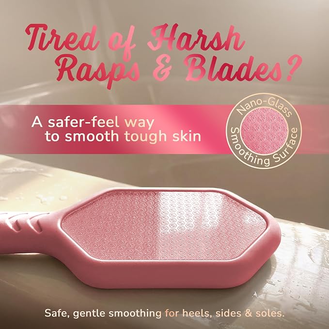 SILKLE Nano Glass Foot File - Foot Callus Remover for Feet & Foot Scrubber | Silicone Grip for Non-Slip Control - Foot Scrubber for Dead Skin, Heel Scraper for Cracked Heels & Foot Exfoliator - Pink