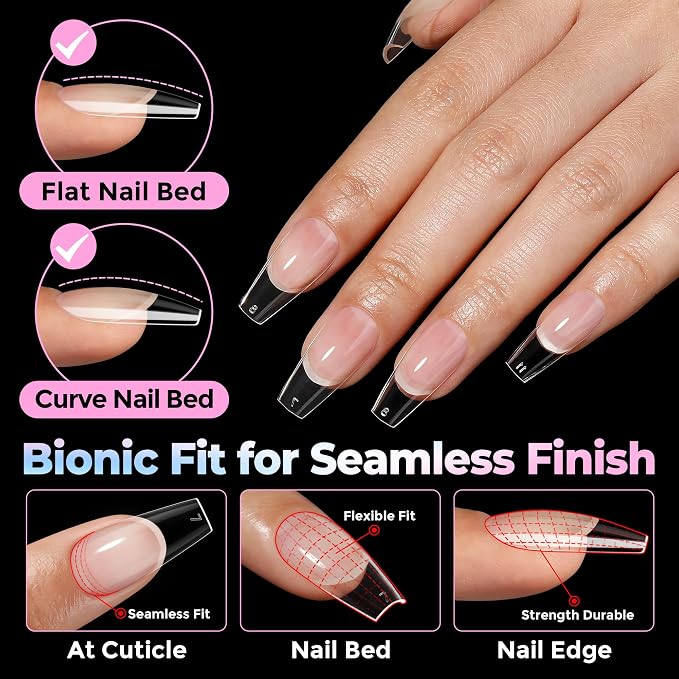 UNA GELLA Coffin Gel Nail Tips Medium Pre-Etched Full Cover 15 Sizes 300PCS | Easy DIY Salon Medium Coffin Press On Nails Snug Fit Clear False Acrylic Tips Extensions Long-Lasting Hold