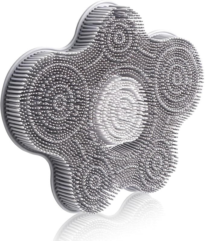 Kalolary Silicone Shower Foot Scrubber Mat with Non-Slip Suction Cups | Back Exfoliating Cleaner Foot Scrubber in Shower Cleaner Brush to Exfoliate and Massage Feet Without Bending Over (Flower)