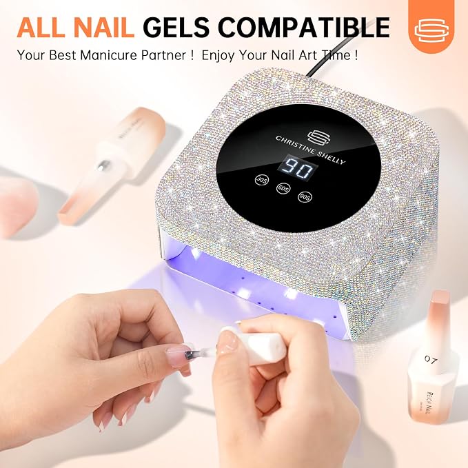 UV Light for Nails, Mini UV Nail Lamp with Auto Sensor Gel Nail Lamp | 48W | Travel Mini Size | 3 Timers | Rhinestone | Plug-in | Fast & even curing | DIY Manicure Nail School | AB Diamond