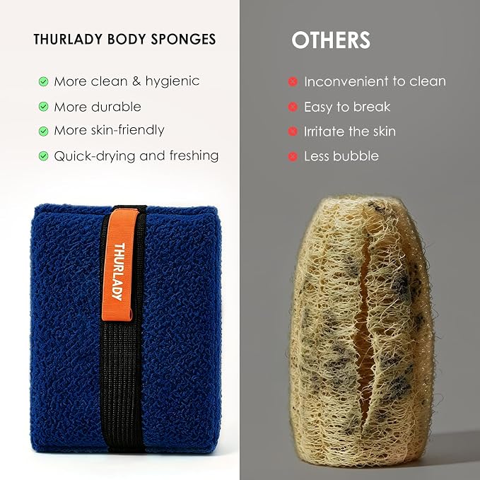 Exfoliating Body Scrubber, Rough Body Scrubber Exfoliator, 2 Pack | Large Exfoliating Bath Sponges for Shower, Loofah for Men and Women, Deep Cleansing, Reusable & Long-lasting, Blue & Navy