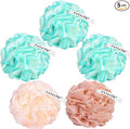 Bath Loofah Sponge 70 Grams Large Size, Soft Mesh Long-Lasting Shower Loofah for Rich Lather, 5 Pack Shower Sponge Exfoliating Cleaning Bath Loofa Body Scrubber Balls for Men & Women(Green Mixed)