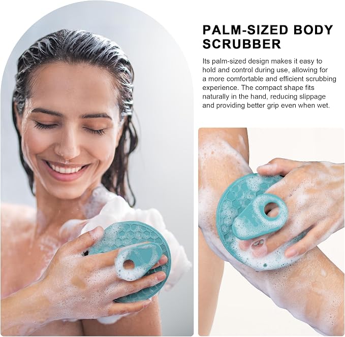African Net Exfoliating Sponge Case with Silicone Body Brush, Dark Green | 2in1 Quick-Dry Bath Mesh Washcloth Shower Scrubber, Massaging, Cleansing, Skin Smoother, INNERNEED