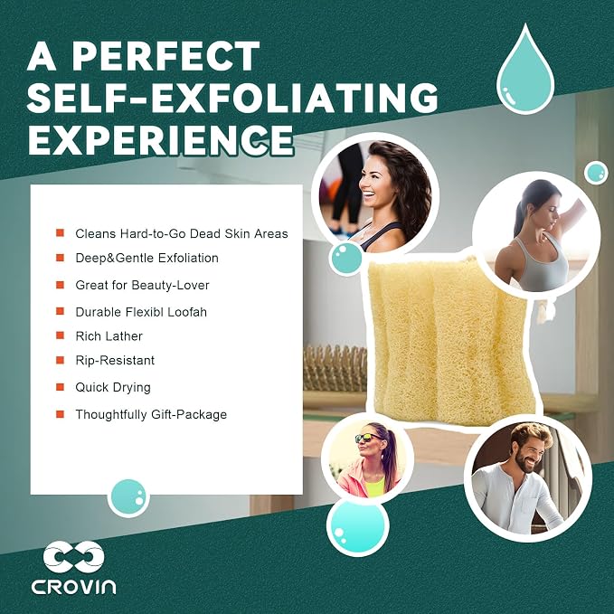 Natural Shower Loofah Sponge Body Scrubber Pad that Leaves Your Body a Clean Scrubbed Feeling, Sweeping Dead Skin Cells Effectively as A Skin Exfoliator - 3 Count (1 Pack)