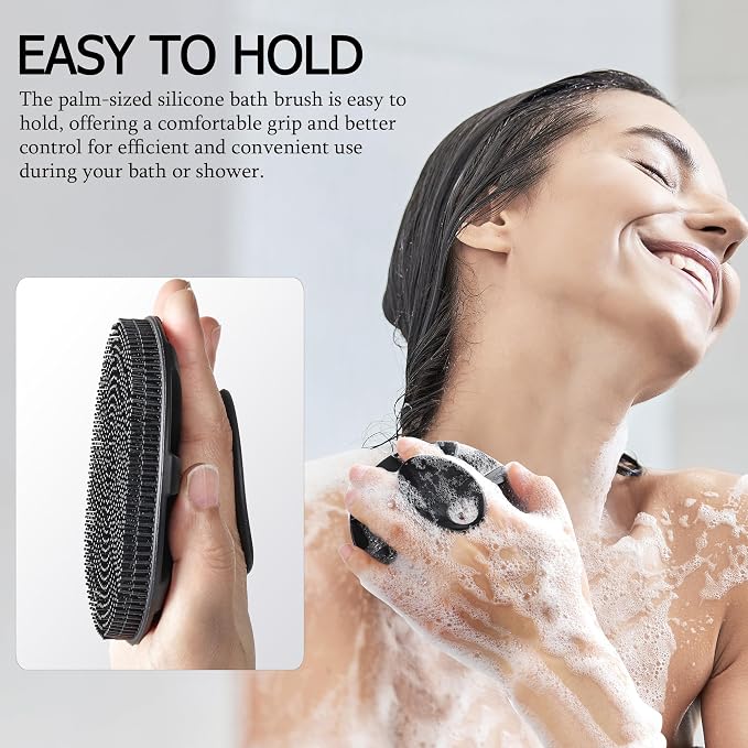 INNERNEED Food-Grade Soft Silicone Body Scrubber Shower Brush, Black | Handheld Cleansing Skin Brush, Gentle Exfoliating and Lather Well, Hygienic Bath Scrub for Women, Men