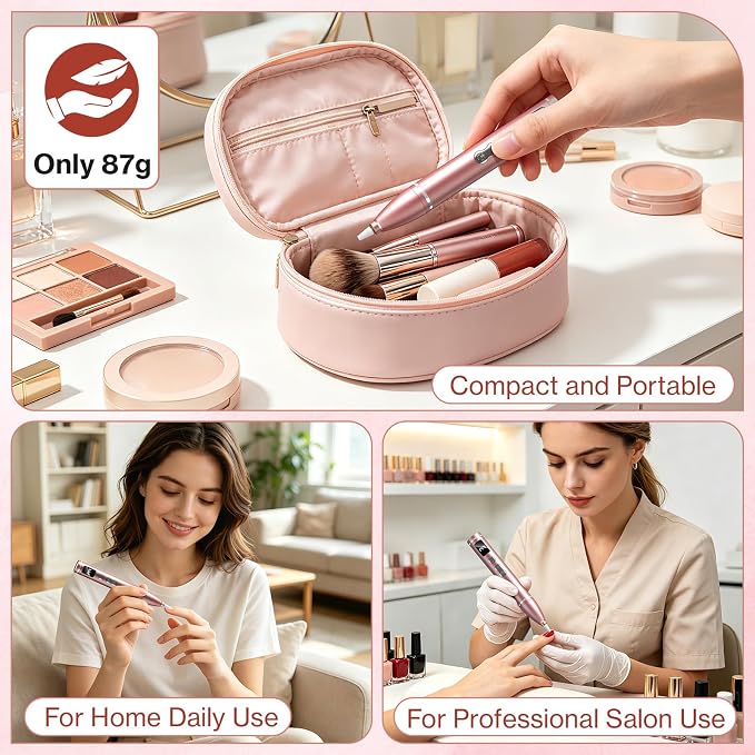 Cordless Electric Nail Drill with UV Light Lamp,Portable Nail File for Acrylic Gel Nails,LCD Display,12 Bits Rechargeable Nail Drill Kit 35000 RPM,Professional Manicure Pedicure Tools for Home