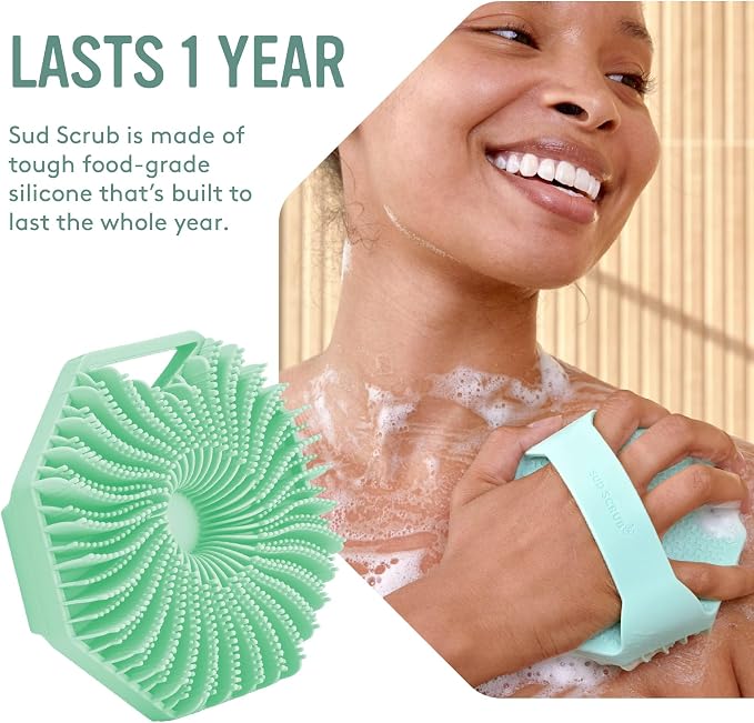 Sud Scrub® Body Scrubber + Extender Handle + Shower Hook Set (Mint)