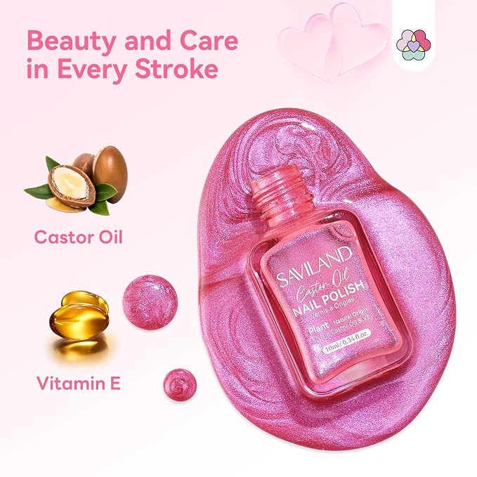 SAVILAND Valentine Nail Polish Set, 6 Romantic Pink Colors, 0.34 Fl.oz | Quick Dry, Cat Eye Shimmer, Magnetic Fingernail Polish with Magnet Stick, DIY Home Manicure Gift for Women Girls