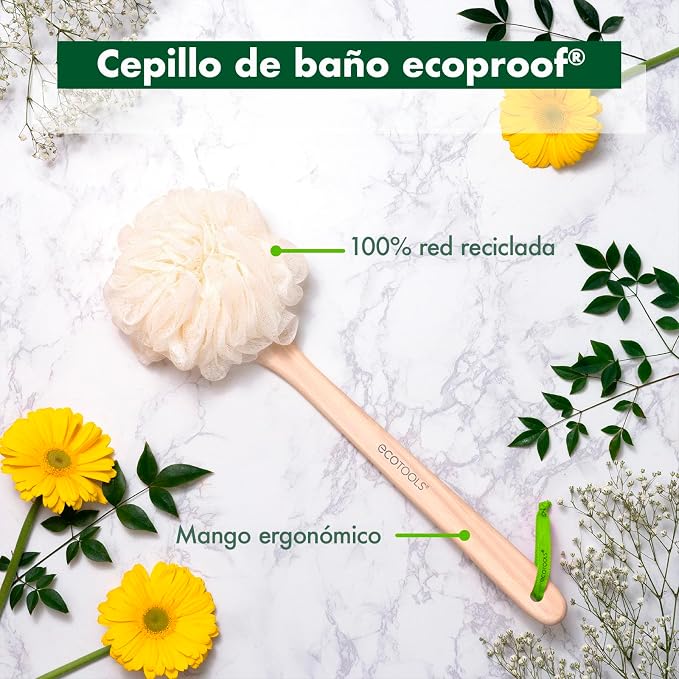 Bath Pouf with Handle - Hard-to-Reach Cleansing Sponge - EcoPouf Bath Brush - Assorted Colors (Pack of 2)