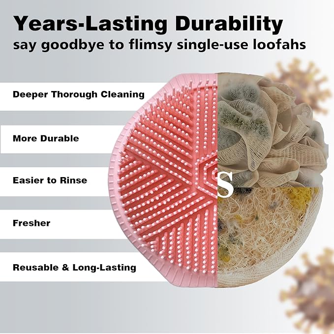 Silicone Body Scrubber for Men Women, Dual-Sided Bath Brushes Gentle Exfoliating Body Scrubber Scalp Massager for Deep Cleansing, Soft Silicone Loofah Body Washing Brushes (Pink)