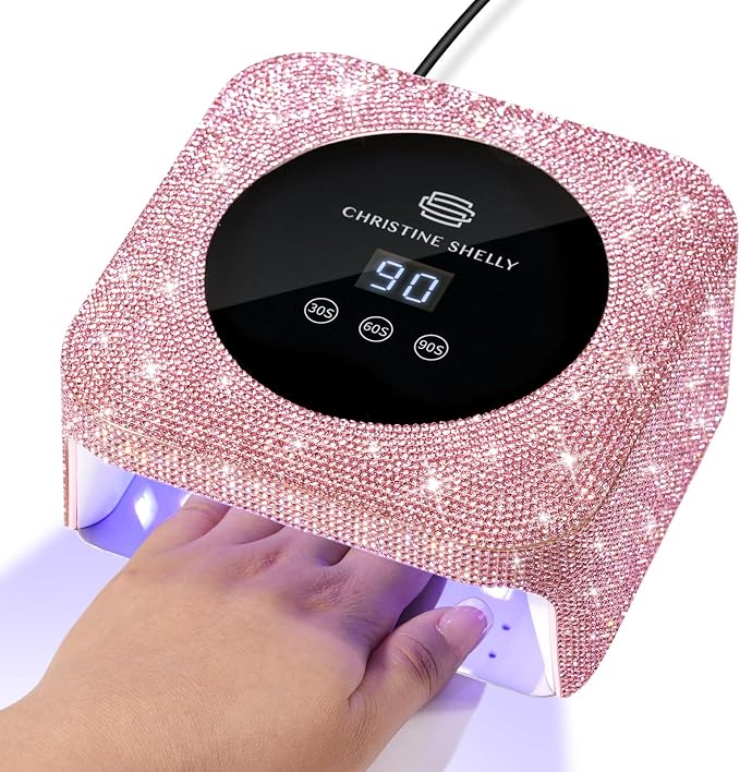 UV Light for Nails, Mini UV Nail Lamp with Auto Sensor Gel Nail Lamp | 48W | Travel Mini Size | 3 Timers | Rhinestone | Plug-in | Fast & even curing | DIY Manicure Nail School | Pink Diamond