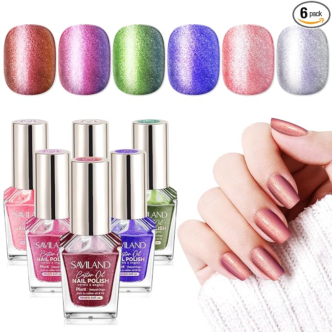 SAVILAND Chameleon Nail Polish Set, Color Shift Art, 6 Color Aurora Shimmer | Holographic Green Purple Red Glitter Fingernail Polish, Quick Dry, Chip Resistant, Nail Lacquer for Toes DIY Salon Home 10ml