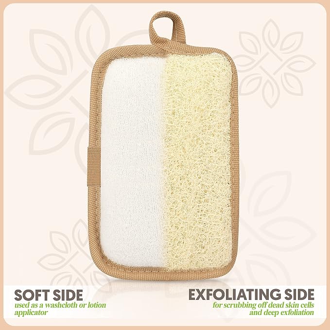 Almooni Natural Shower Loofah, Egyptian Exfoliating Sponge, 2 Pack | Natural Loofah Sponge, Rectangular Loofah Pad for Men & Women, Gentle Exfoliation for Face & Body, with Hanging Loop