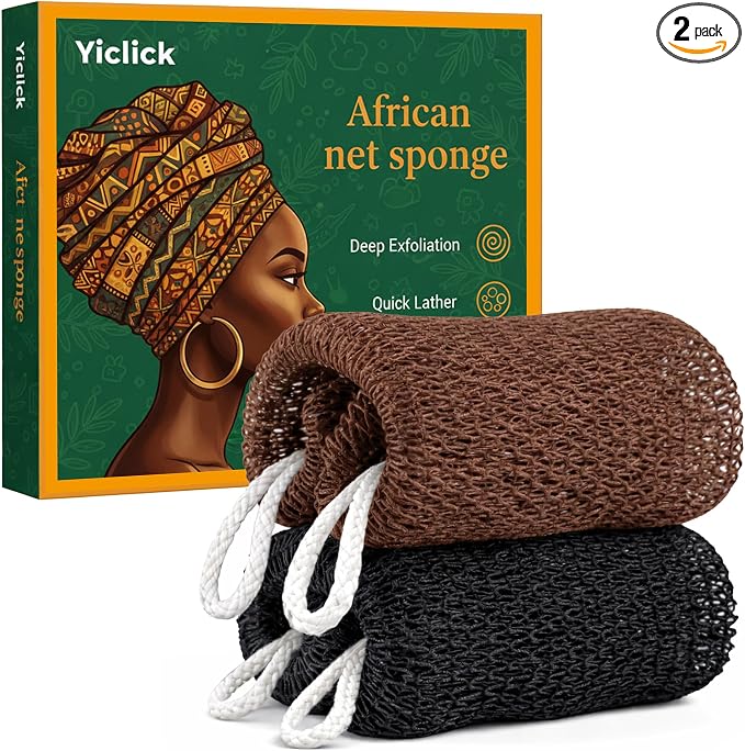 Yiclick African Net Sponge Authentic with Knots 2 Pack - Exfoliating Washcloth Towel, Back Scrubber for Shower Bath, Exfoliating Body Scrubber Exfoliator, African Rags Wash Cloth Loofah Lufa Sponge