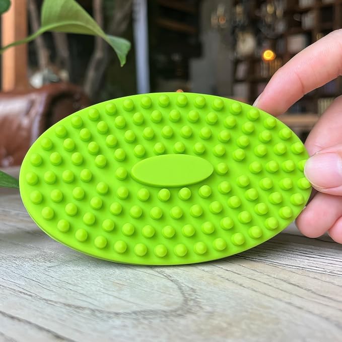 Premium Sensory Brush for Kids or Autism,Soft Silicone Body Scrubber,2 in 1 Sensory Room Occupational Therapy Sensory Brushes,Silicone Loofah,Pet Shower Brush Bath Brush Shampoo Brush(Oval-Green)