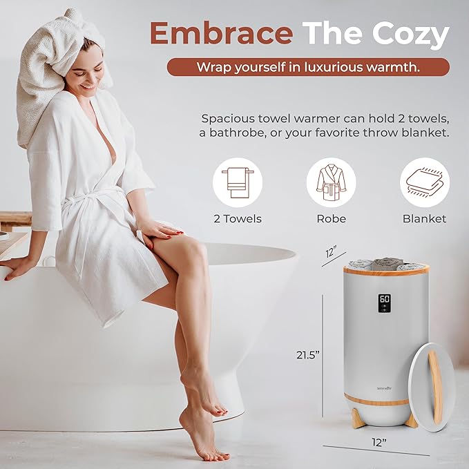 SereneLife Towel Warmers Bucket, with Customized Fragrance for Spa and Bathroom, Luxury Towel Heater Gifts for Him & Her, Auto Shut off, Fits 2 large Towels, Blankets, Bathrobes, PJ's (Grey)