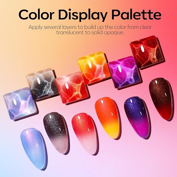 modelones Gel Nail Polish Set Glitter Color Changing 6Colors Red Blue Black