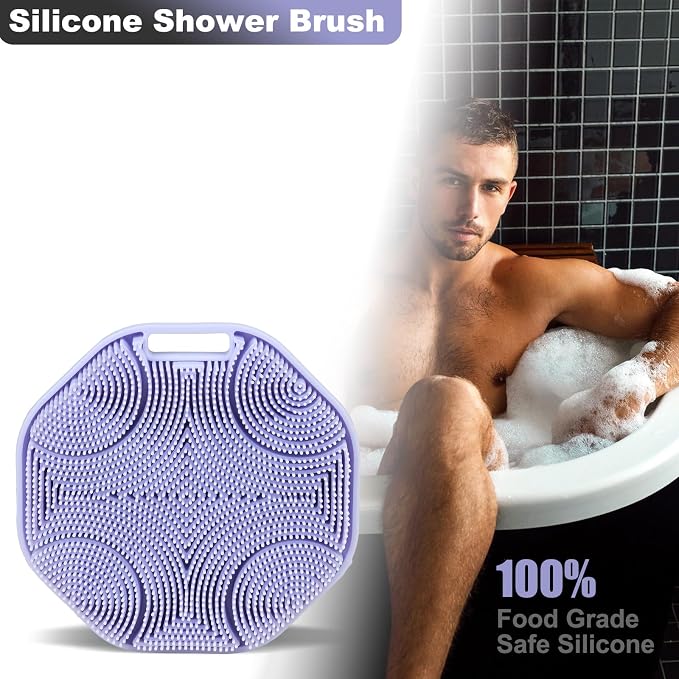 2-Pack Silicone Body Scrubber Shower Brushes,Exfoliating Body Scrubber for All Skin Type, Eco Friendly Shower Scrubber for Body, Soft Silicone Loofah for Men & Women (Pink & Purple)