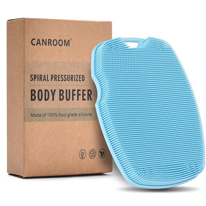 Canroom Silicone Bdoy Scrubber -Anti Zinc Infused-Exfoliating Shower Brush | Highly Elastic Bristles Exfoliator Silicone Shower Scrubber for Body,Cellulite Reduction,Blood Circulation-Azure