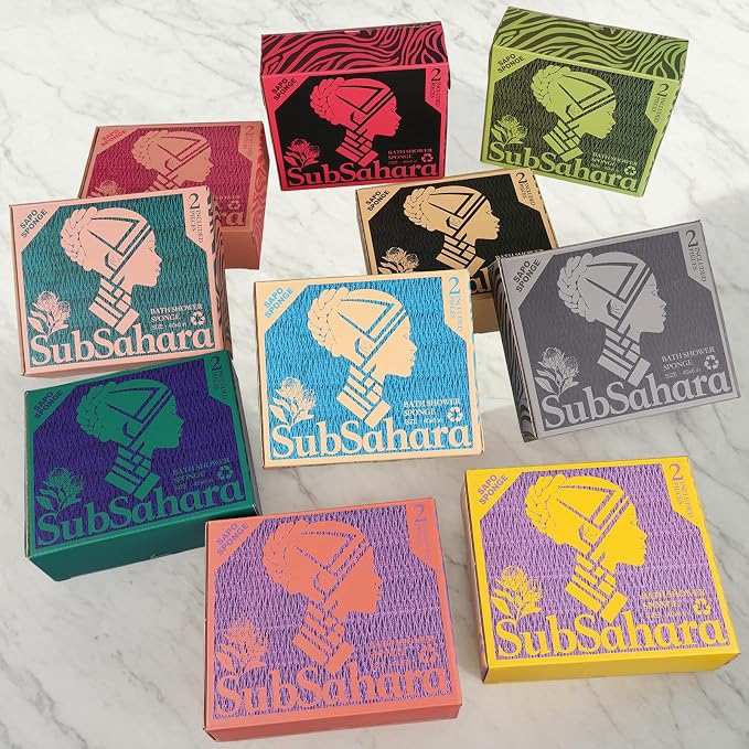 SubSahara Authentic African Net Sponge,2 Pack 45-In Exfoliating Bath Sponge and Shower Loofah for Body and Back,Colorfast Quick-Dry Knotted Mesh Scrubber with Travel Pouch (Blush Pink&Lavender Purple)