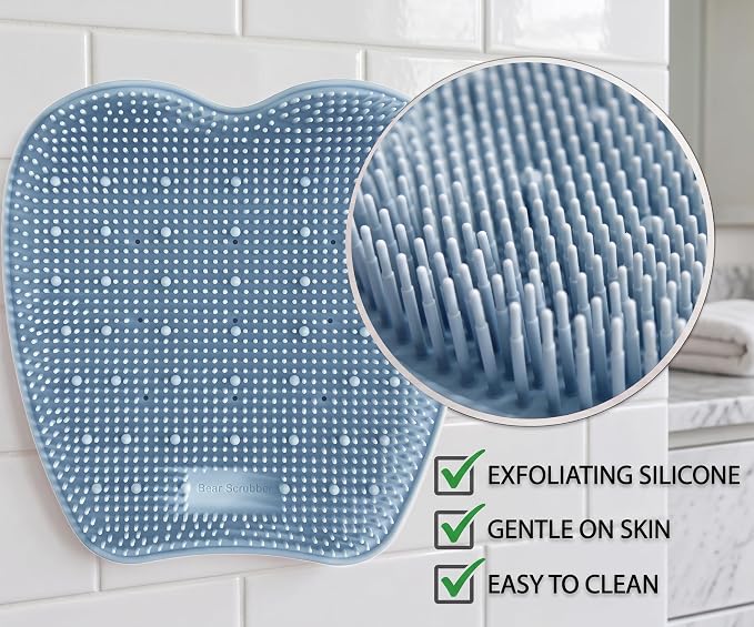 Silicone Back Scrubber for Shower – Body Scrubber & Exfoliating Back Brush for Men and Women – Soft Bristle Shower Scrubber & Back Massager Hands-Free (Baby Blue)