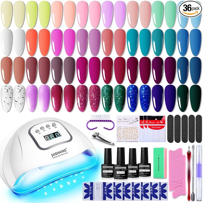 JODSONE Gel Nail Polish Kit with U V Light 32 Colors Gel Polish Set Soak Off Nail Kit Nail Art Salon or Home DIY Manicure Tools Gifts for Women
