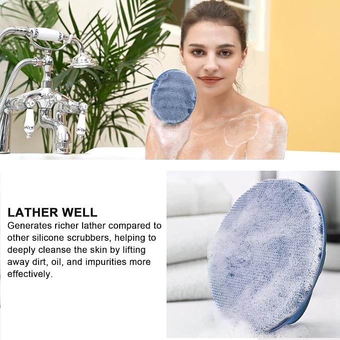 INNERNEED Silicone Body Cleansing Brush Exfoliating Scrubber, Dark Blue | Gentle Massage, Deep Clean, Hygienic Shower Scrub Brush Soft Bristles for All Skin Types, Easy to Hold
