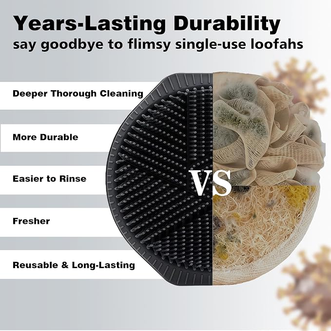 Silicone Body Scrubber for Men Women, Dual-Sided Bath Brushes Gentle Exfoliating Body Scrubber Scalp Massager for Deep Cleansing, Soft Silicone Loofah Body Washing Brushes (Black)