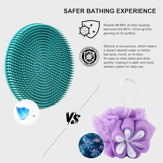 INNERNEED Silicone Body Scrubber Gentle Exfoliating Brush Set, Green+ Pink | INNERNEED Food grade Deep Cleansing Shower Scrub for All skin types, More Hygienic and Well Lather