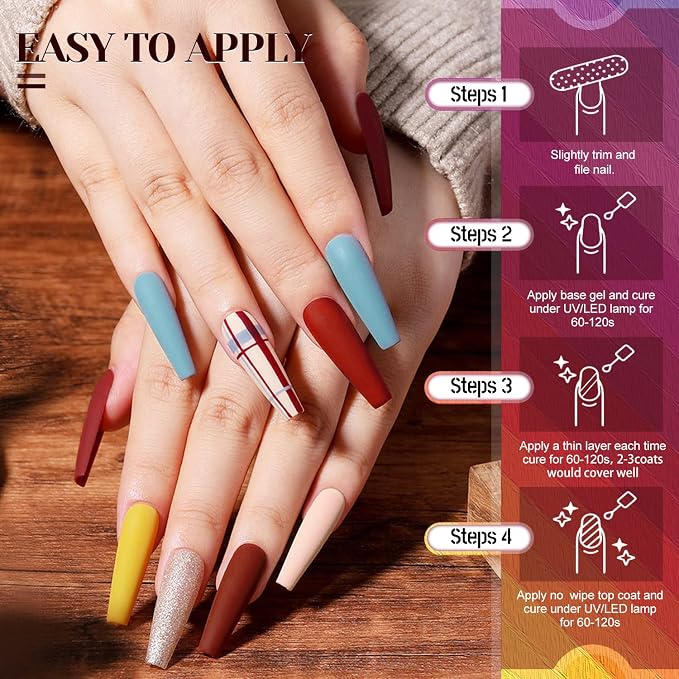 JEWHITENY 45 PCS Gel Nail Kit with 42 Colors Nail Polish Set Green Blue Red Pink Collection Gifts for Women