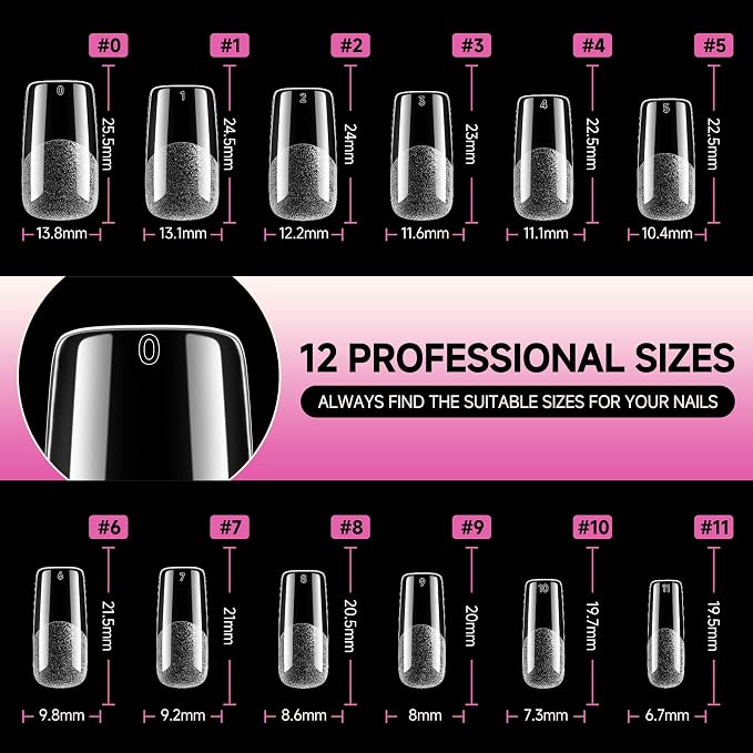 UNA GELLA Medium Square Nail Tips Fake Gel Nails 120pcs Pre-buff Matte | Square Full Cover False Nail Tips Clear Acrylic Nails No C Curve Tips for Press on Nail Extensions Home DIY Salon 12 Sizes