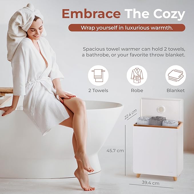 SereneLife Luxury Rectangle Towel Warmer - Spa & Bathroom Heater with Custom Fragrance, Auto Shut-Off, Fits 2 large Towels, Blankets, Bathrobes, PJ's - Perfect Gift for Him & Her (Rose Gold)
