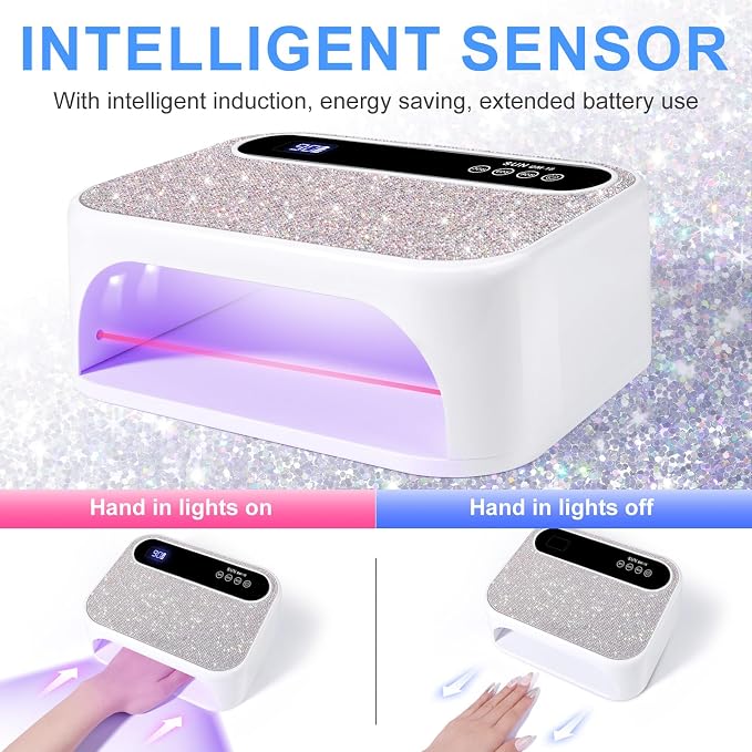 Cordless Nail lamp,Rechargeable Professional Lamp 42Pcs Beads UV Light for Gel Nails Automatic Sensor for Nail Art at Home and in Salons White Diamond