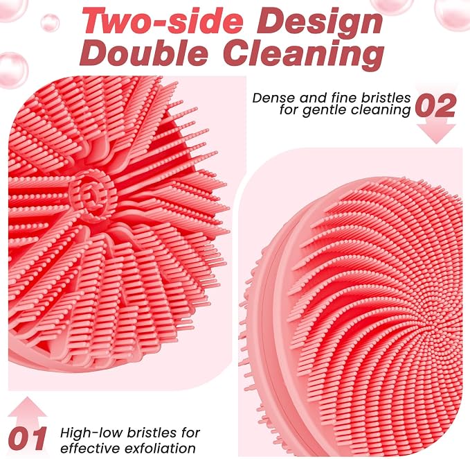 Manmihealth Dual-Sided Silicone Body Scrubber for Shower 2 PCS (Black+Pink) | 2-in-1 Silicone Shower Scrubber Brush for Men and Women, Soft Silicone Loofah Body Buffer, Lather Well, Gentle Exfoliating