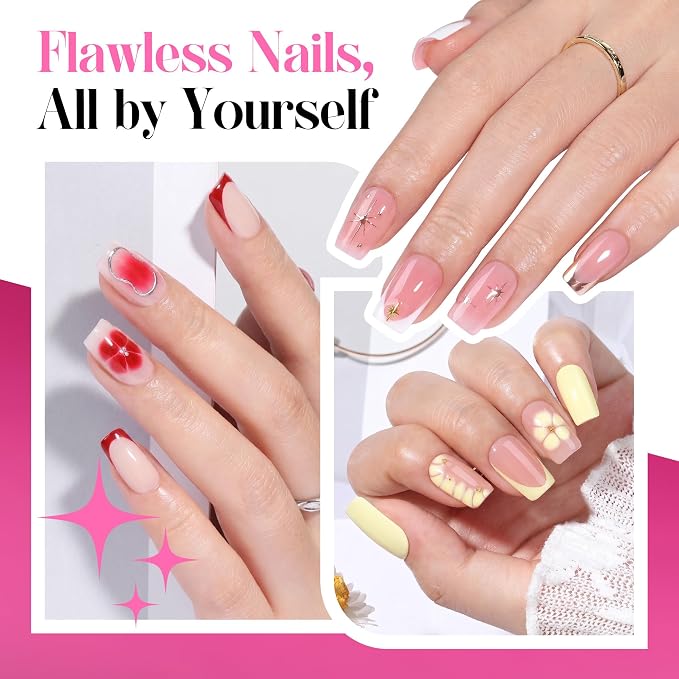 UNA GELLA Gel Nail Kit Short Square Nail Tips 216Pcs, Strong Glue Air Dry | Pre-etched Soft Gel Nail Tips Full Cover Semi Solid Nail Glue for Press on Nails No U V Lamp Needed Manicure Tools DIY Home