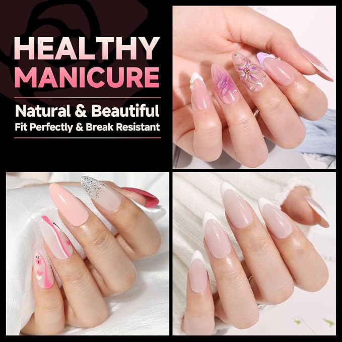 UNA GELLA Medium Almond Gel Nail Tips Almond Shape Pre-etched 120Pcs | 12 Sizes Soft Gel Clear Acrylic Fake Nails Half Matte Full Cover Nails Tips for Nail Extensions DIY Salon Long Lasting
