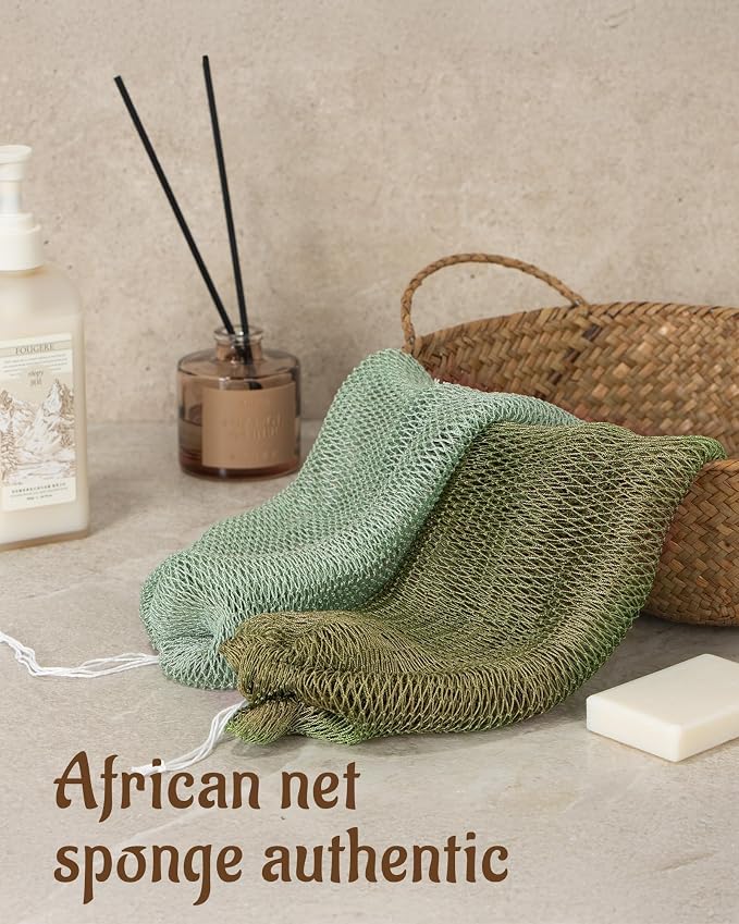 Yiclick African Net Sponge Authentic with Knots 2 Pack - Exfoliating Washcloth Towel, Back Scrubber for Shower Bath, Exfoliating Body Scrubber Exfoliator, African Rags Wash Cloth Loofah Lufa Sponge