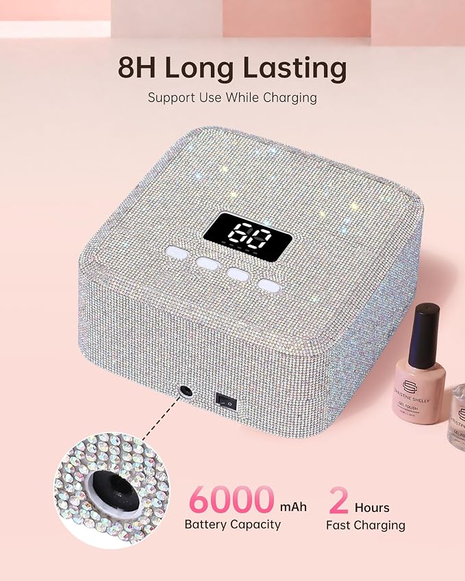 UV Nail Lamp, Cordless UV Light for Gel Nails, Nail Dryer, Salon & Home | 30 Beads | 120W | 6000mAh | Smart Sensor | Detachable Base