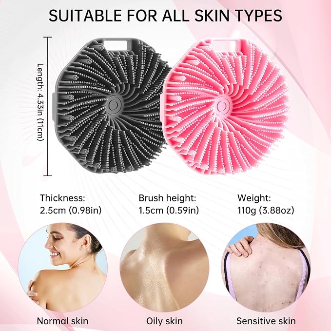2Pcs Silicone Body Scrubber,Food-Grade Scrubbies for Body Gentle Exfoliation Anti Slip Grip,Silicone Loofah Silicones Shower Scrubber Silicones Body Brush,Shower Brush Suitable for All Skin Types