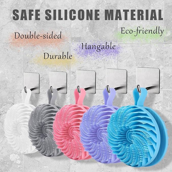 Double-Sided Silicone Body Scrubber Shower Bath Brush（Grey） | Handheld Cleansing Skin Brush for Sensitive Kids Women Men All Kinds of Skin