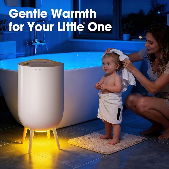 STARLEAD Heated Towel Warmers for Bathroom - 20L Large Towel Warmer Bucket, Wood Handle, Auto Shut Off, Bluetooth and RGB, Fits Up to Two 40"X70" Oversized Towels, Bathrobes, Blankets