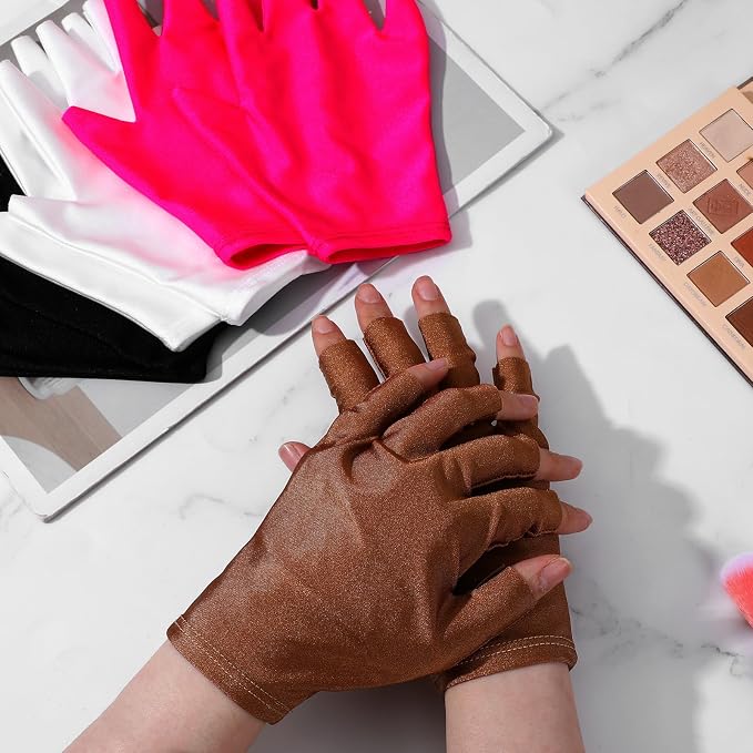 Bremorou 4 Pairs UV Gloves For Gel Manicures, Fingerless UPF UV Light Protection Gloves, Anti UVA UVB Gel Nail Lamp Glove for Gels Nail Lamp Fingerless for Prevent Hands from Harm for Women