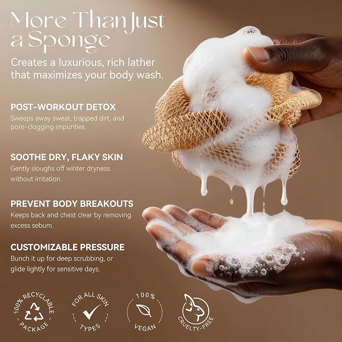 CORATED African Net Sponge with Knots Authentic, Shower Loofah Bath Sponge | Exfoliating Body Scrubber for Women Daily Use Body Care, Travel Portable Bath Accessories for Bathroom