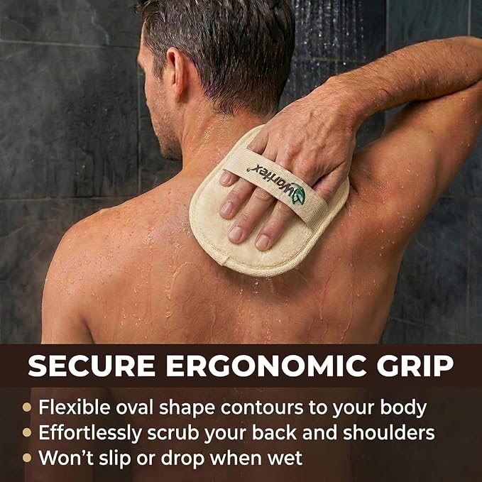 Waritex Organic Egyptian Loofah Oval Exfoliating Body Scrubbers [3 Pack] | Natural Loofah Shower Pads with Hand Strap for Gentle Skin Exfoliation, Smooth & Refreshing Skin, Face & Body Spa Experience