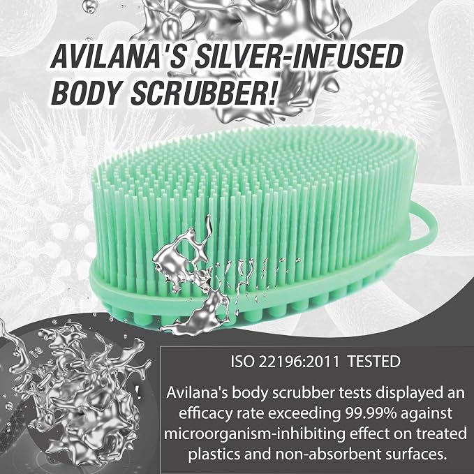 Avilana Silver-Infused Green and Lavender Silicone Body Scrubber Bundle - Serene and Soothing Dual-Tone Set