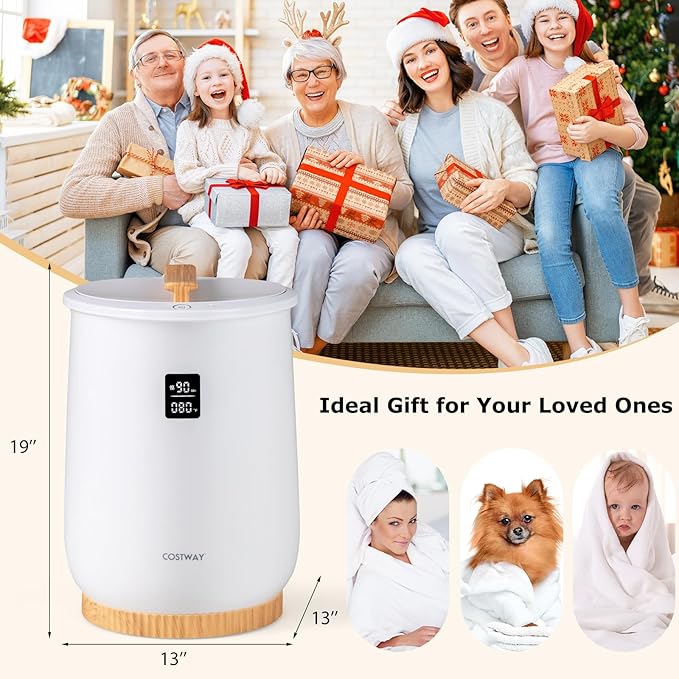 COSTWAY 20L Towel Warmer for Bathroom, Luxury Heated Towel Warmer Bucket with LED Screen, One Button Control, 4 Timer Settings, Fragrant Disc Holder, Blanket Warmer for Pajamas, Bathrobes