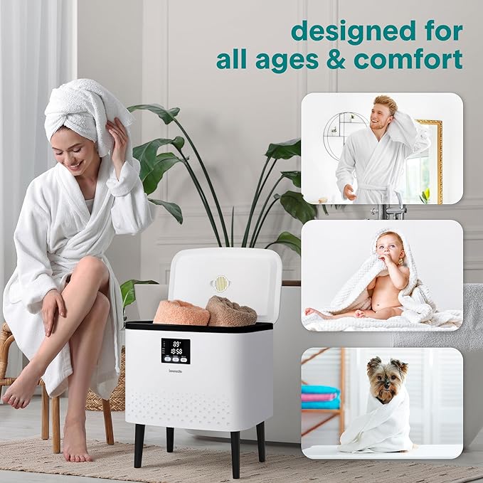 SereneLife Rectangular Towel Warmer Bucket – 20L Large Capacity Hot Towel Warmer for Bathroom, Stainless Steel Tub, One-Touch Operation, Auto Shut-Off, Fits 2 Towels or Blanket, Black
